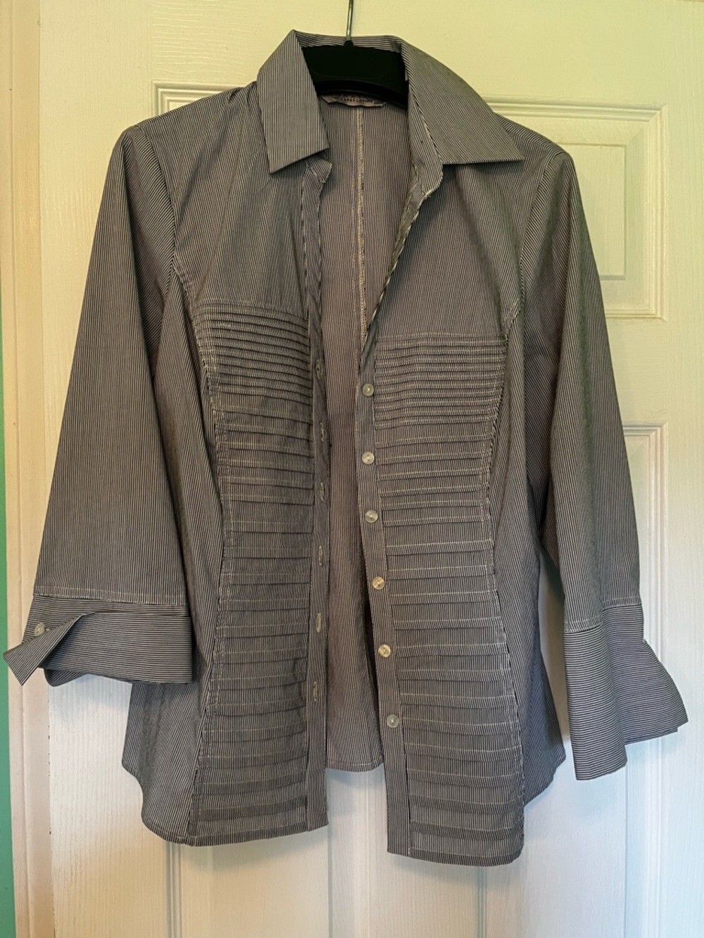 Signature by Larry Levine Black and White Pinstripe Shirt Jacket